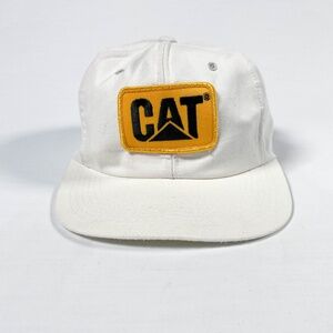 Cat Caterpillar Vintage White Hat With Yellow CAT Patch in Crown Made in USA